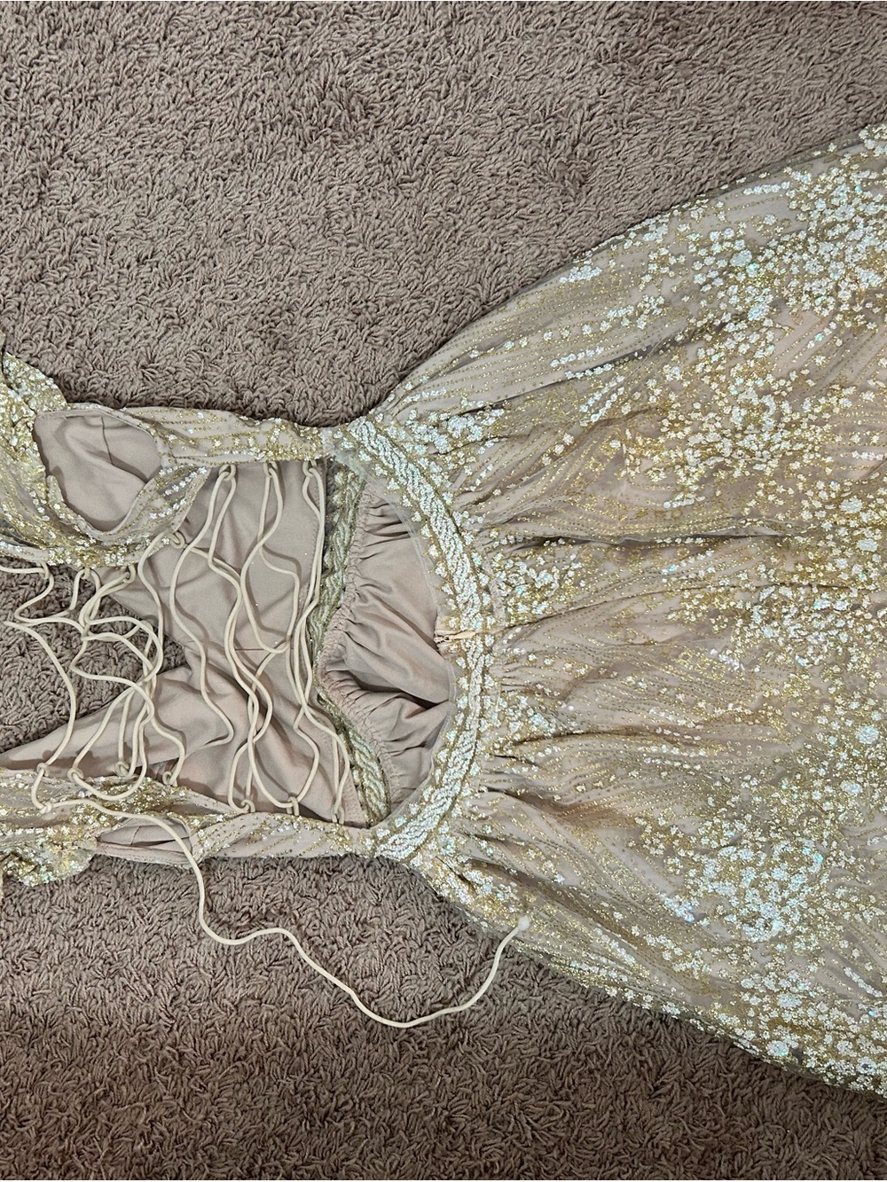 Hello Molly Champagne Sequin Lace-Up Chemise